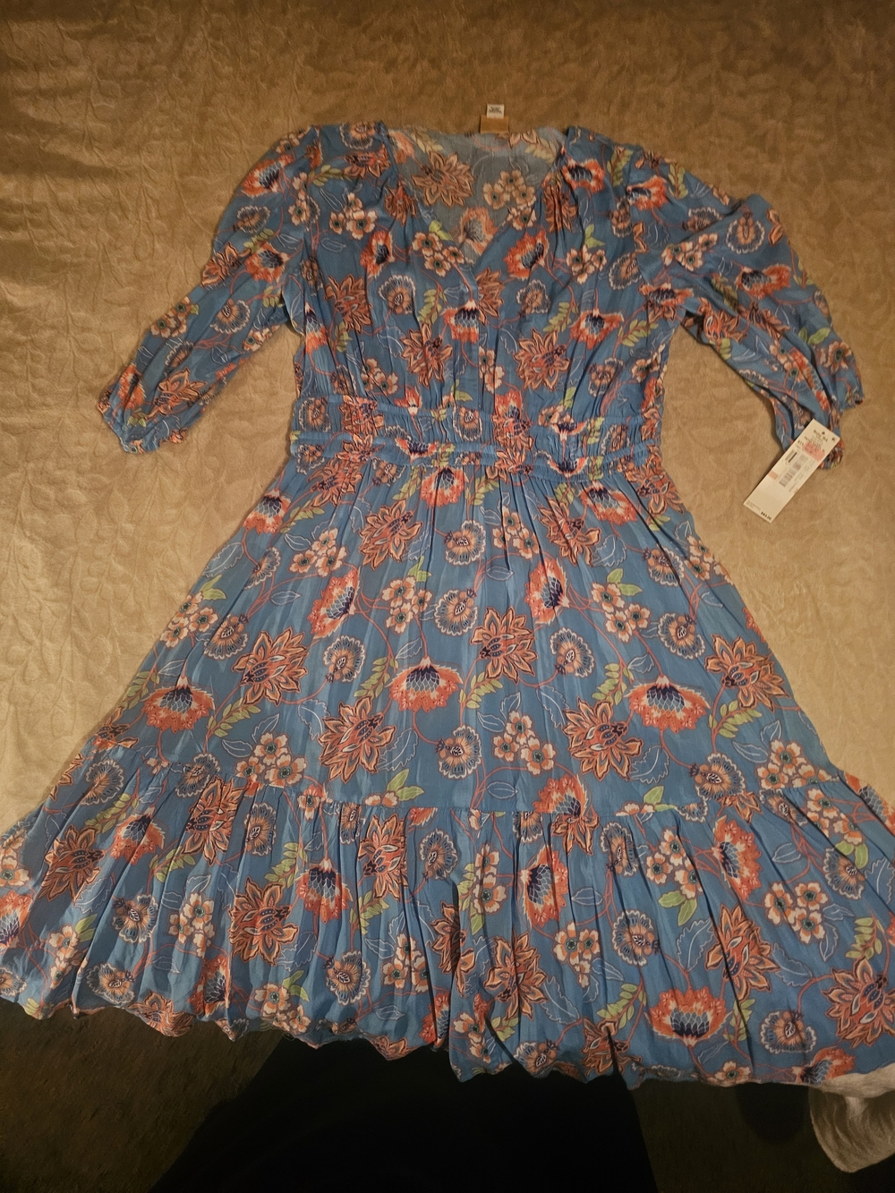 Ruby Rd. Blue Floral Long-Sleeve Tiered Dress